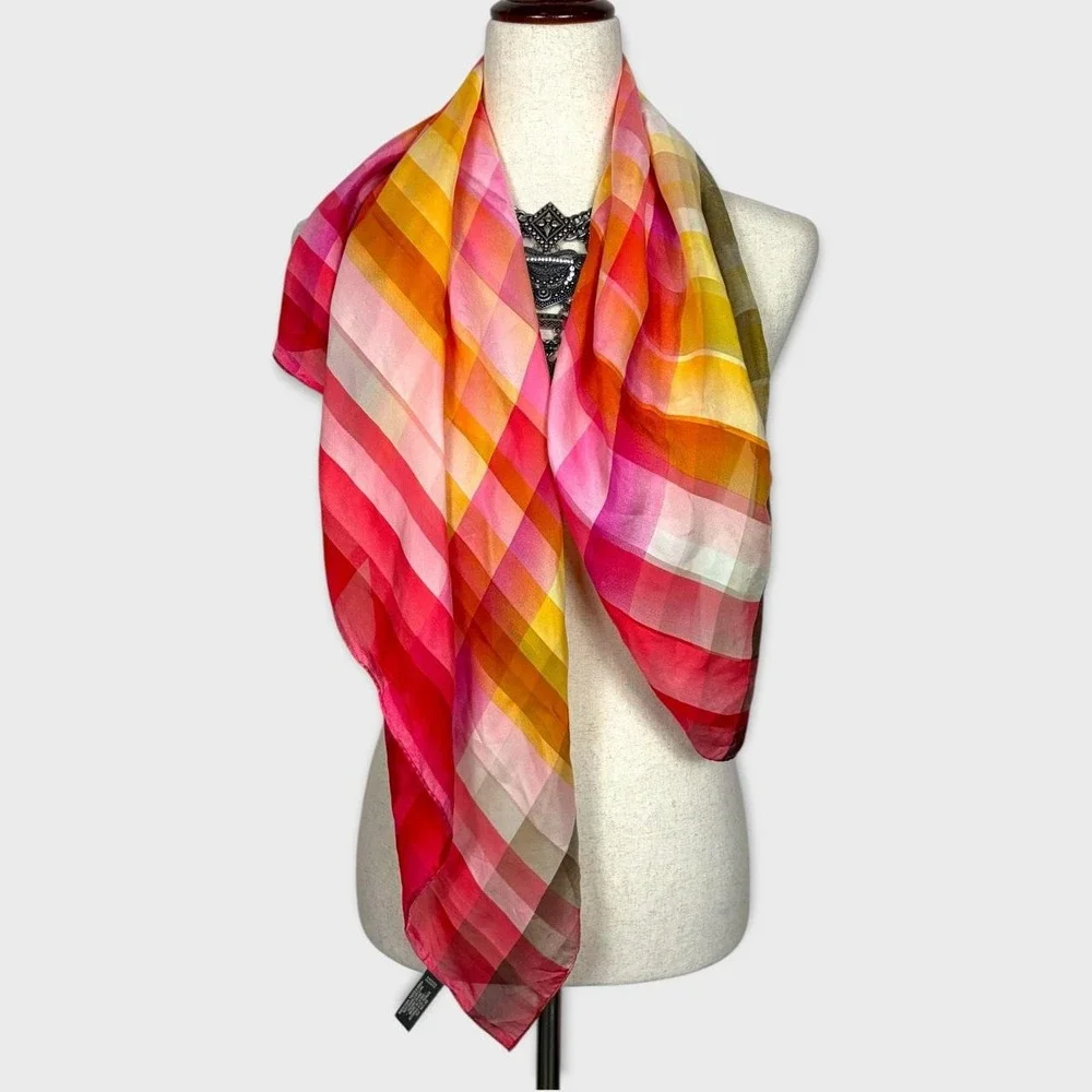 Echo Silk Square Scarf Plaid Checkered Coquette Preppy